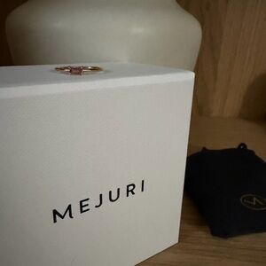 Mejuri Baguette Stacker Ring,  14k Yellow Gold, Pink Tourmaline, Size 4